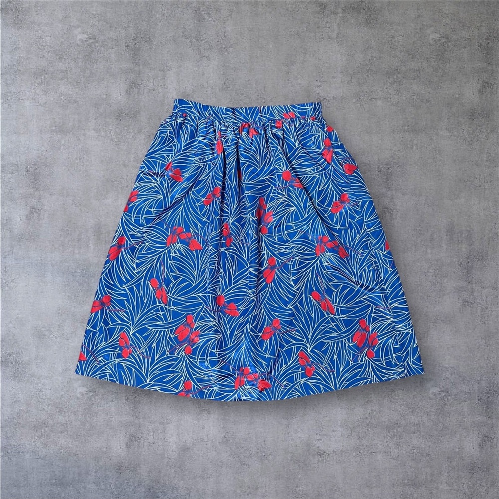 Red & Blue Tropical Floral Maxi Skirt